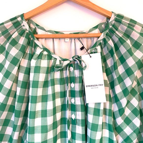 NWT Emerson Fry Green & White Gingham Peasant Top. Size small. - Picture 12 of 13
